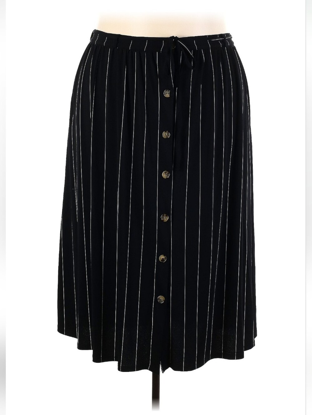 Terra & Sky Black Pinstripe Button-Front Midi Skirt